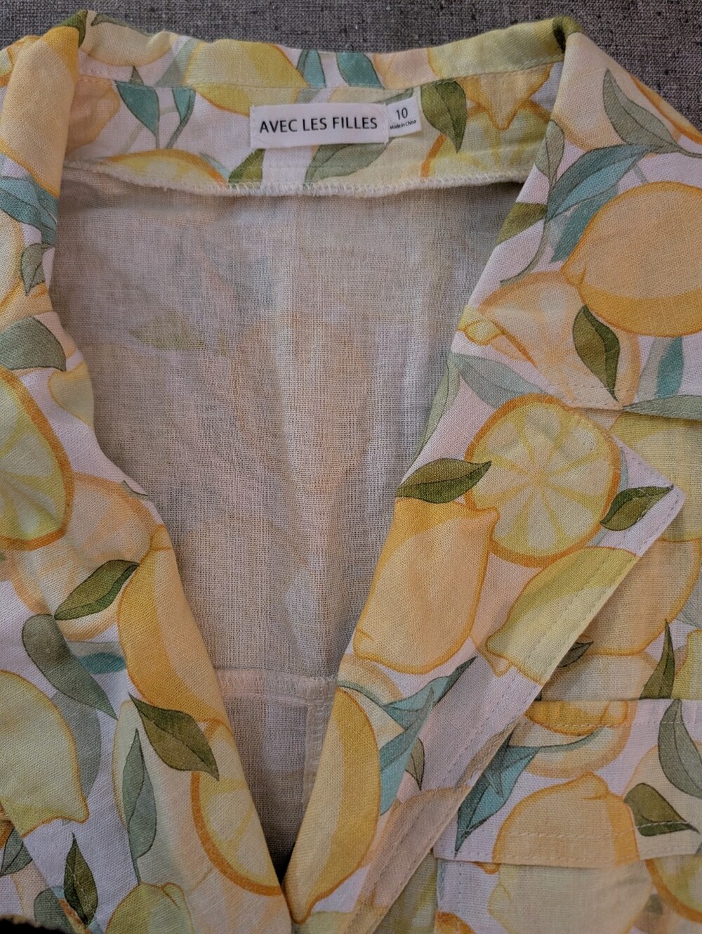 Avec Les Filles Lemon Print Linen Romper Size 10 - Picture 2 of 9